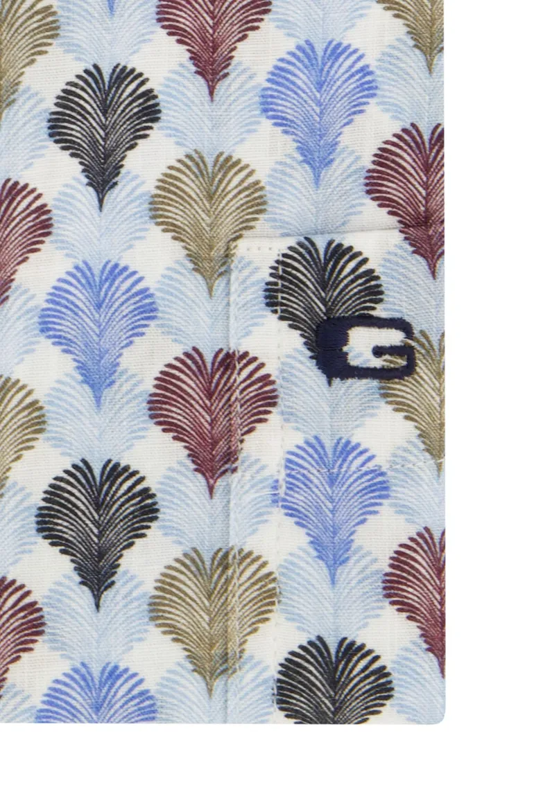 Giordano casual overhemd korte mouw normale fit blauw geprint katoen