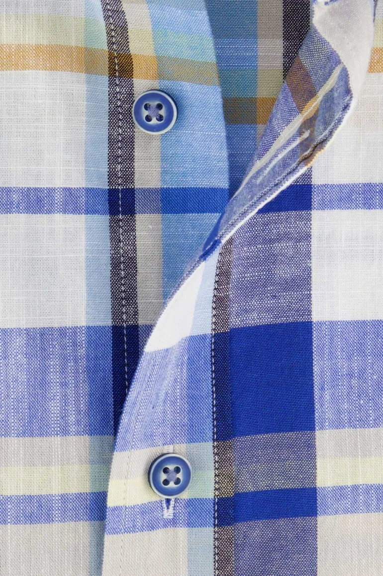 Giordano casual overhemd normale fit blauw geruit katoen met borstzak