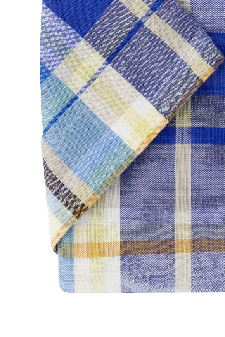 Giordano casual overhemd normale fit blauw geruit katoen met borstzak