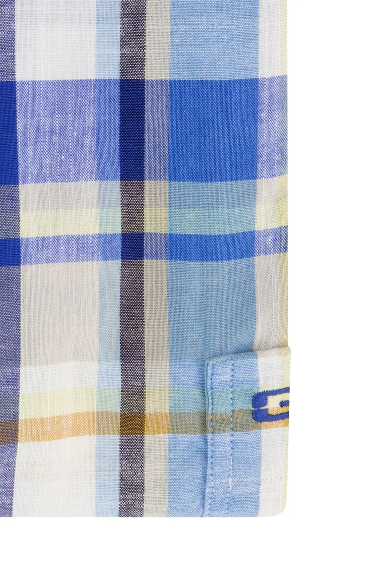 Giordano casual overhemd normale fit blauw geruit katoen met borstzak