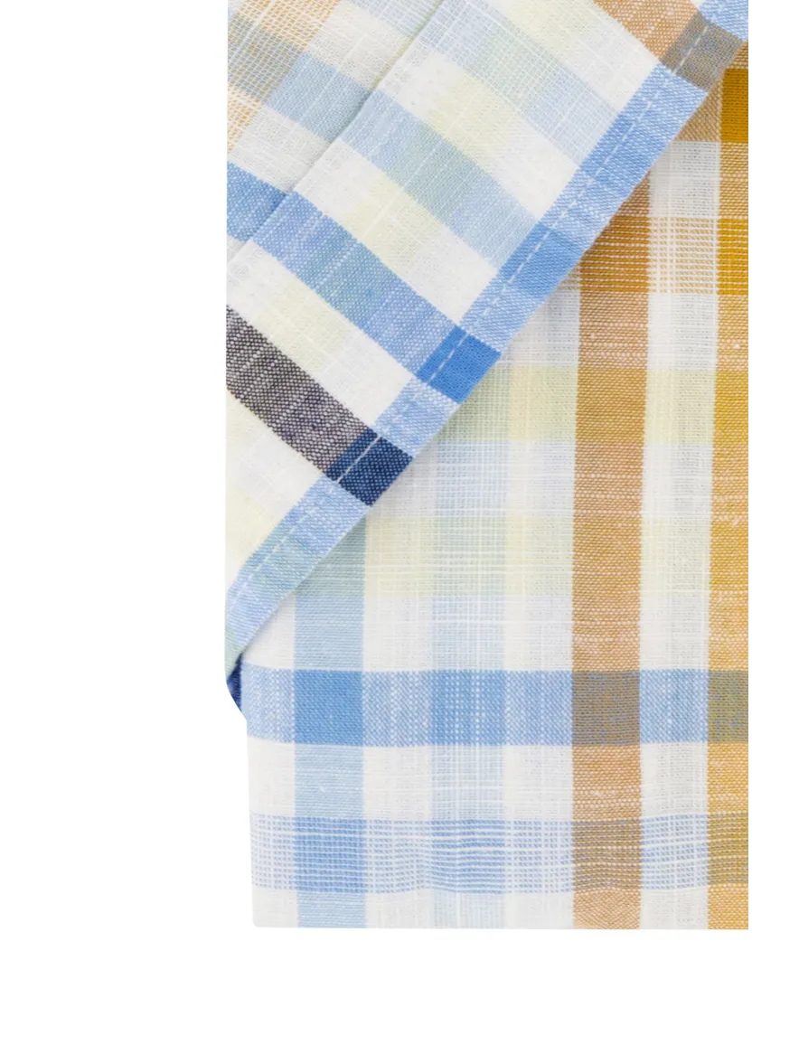 Giordano casual overhemd korte mouw wijde fit blauw geruit katoen