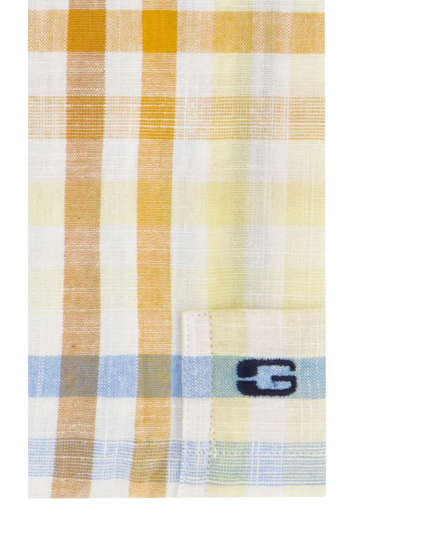 Giordano casual overhemd korte mouw wijde fit blauw geruit katoen