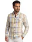 Giordano overhemd korte mouw wijde fit blauw en geel