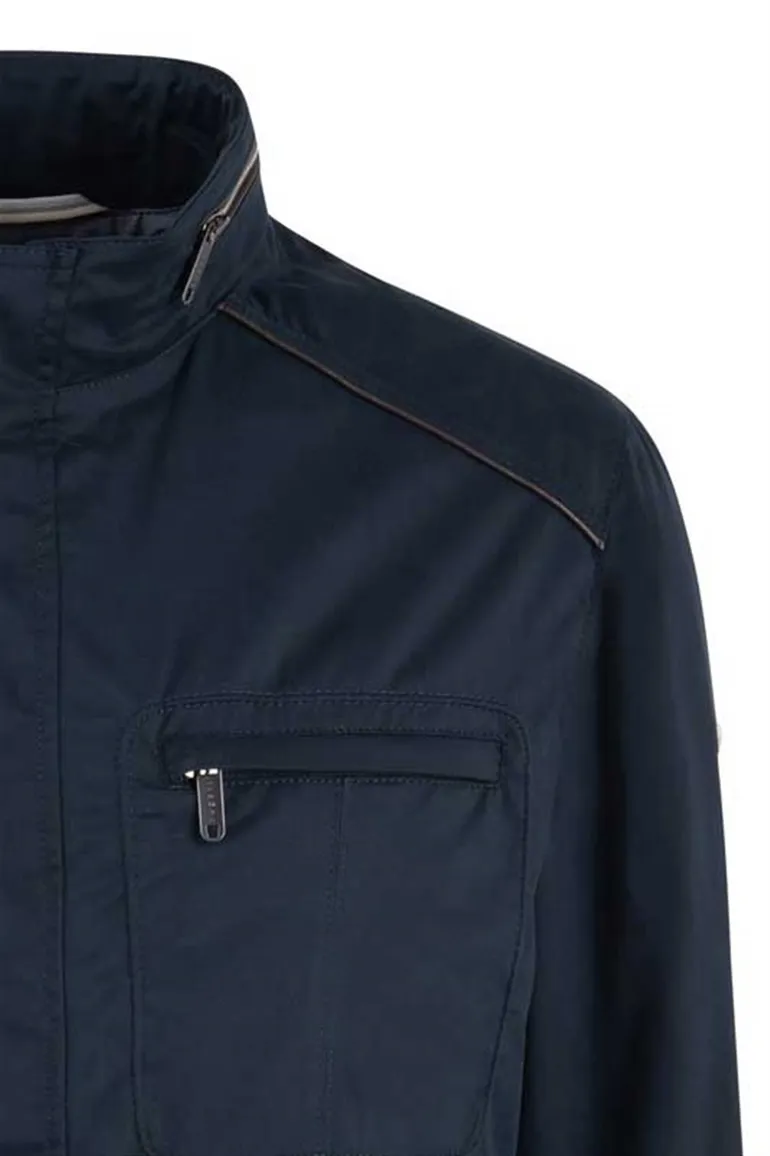 Bugatti tussenjas donkerblauw effen rits + knoop wijde fit katoen