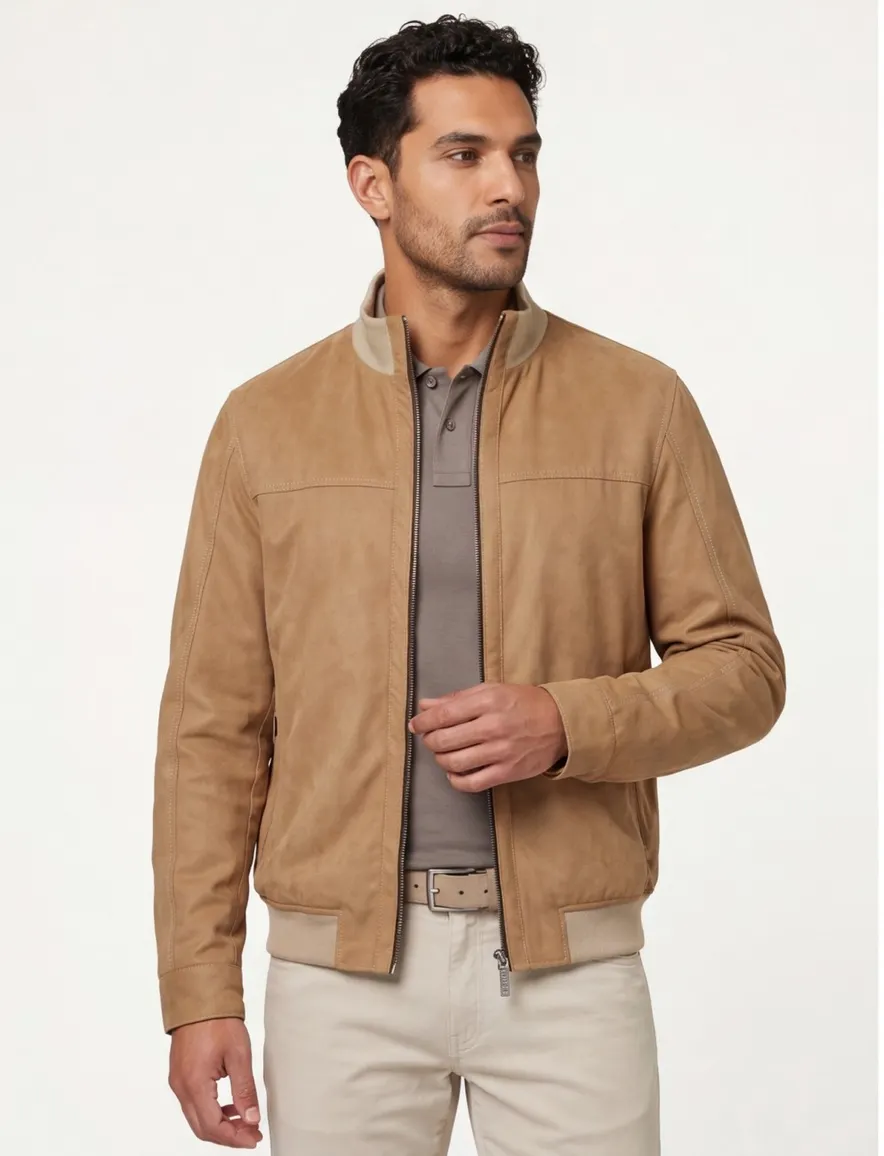Bugatti tussenjas camel effen rits wijde fit