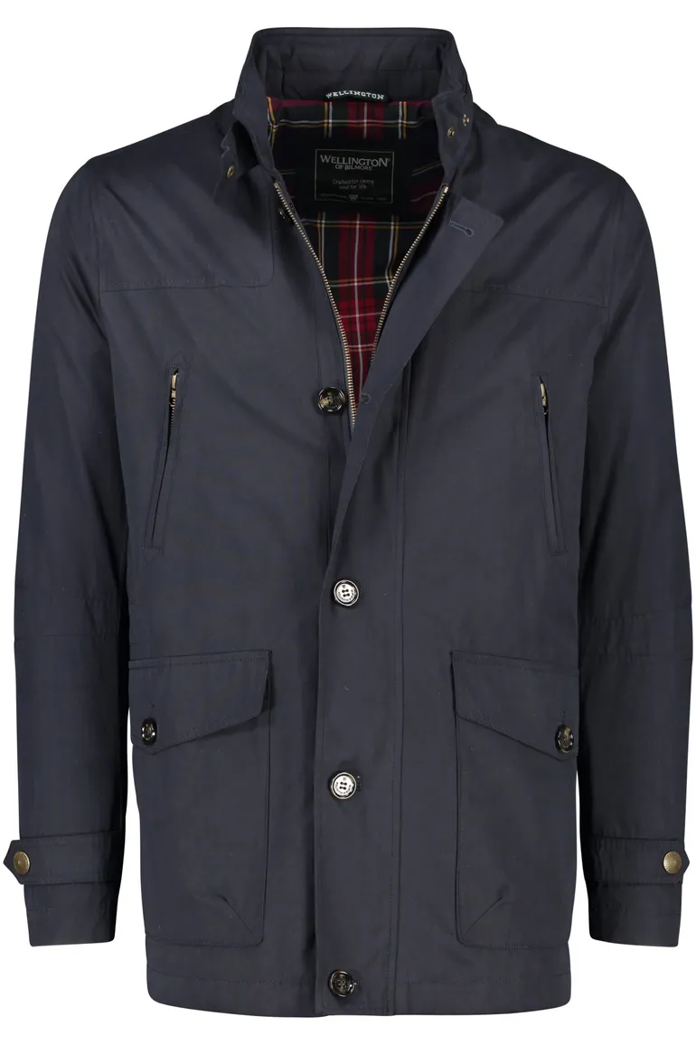 Wellington of Bilmore tussenjas donkerblauw waterafstotend effen rits + knoop normale fit