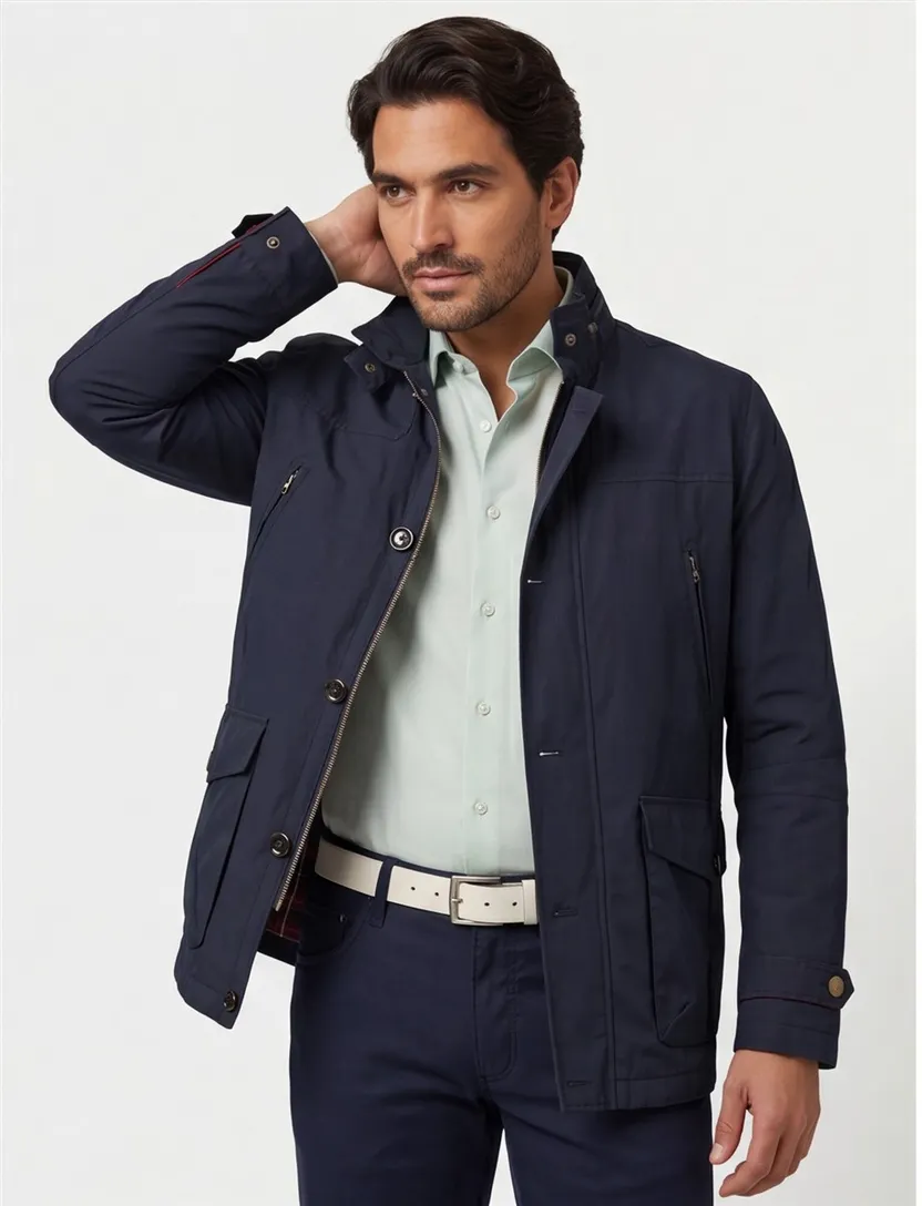 Wellington of Bilmore tussenjas donkerblauw effen rits + knoop waterafstotend normale fit
