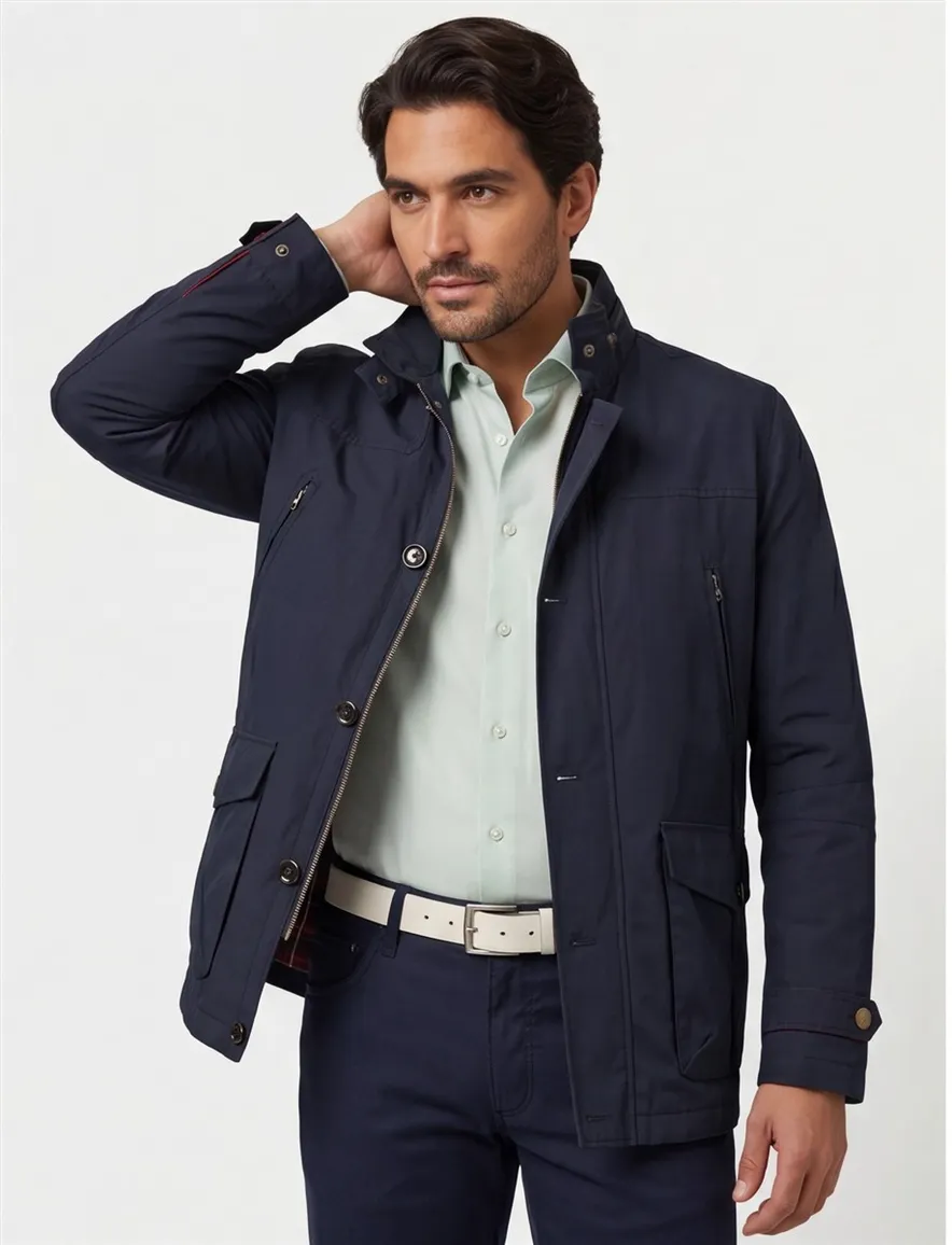 Wellington of Bilmore tussenjas donkerblauw waterafstotend effen rits + knoop normale fit