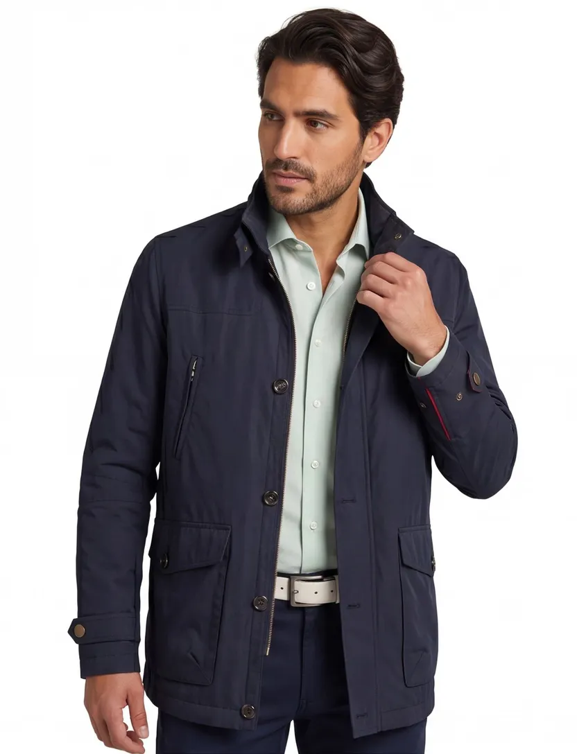 Wellington of Bilmore tussenjas donkerblauw effen rits + knoop waterafstotend normale fit