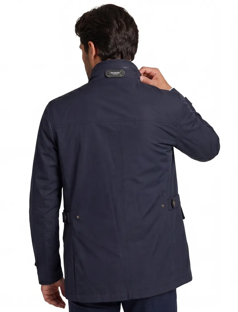 Wellington of Bilmore tussenjas donkerblauw effen rits + knoop waterafstotend normale fit