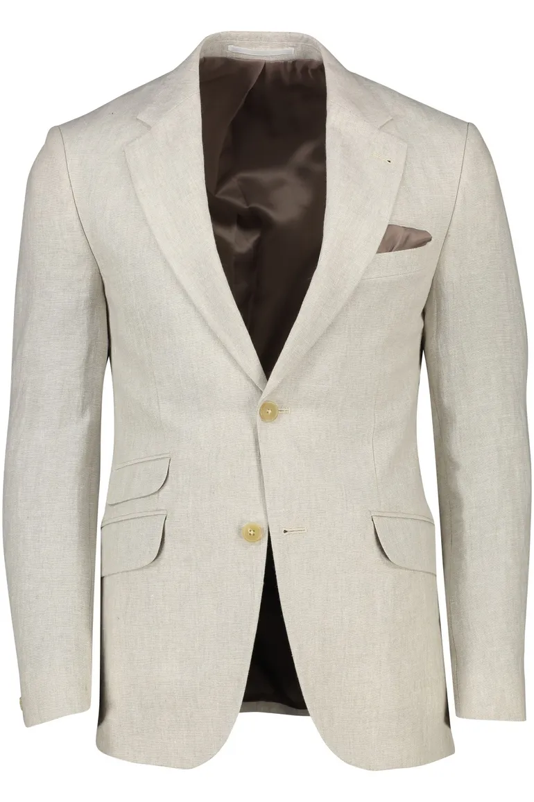 Wellington of Bilmore colbert beige effen linnen normale fit