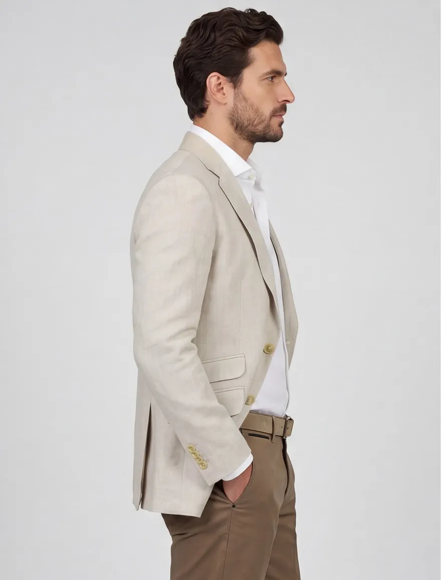 Wellington of Bilmore colbert beige effen linnen normale fit