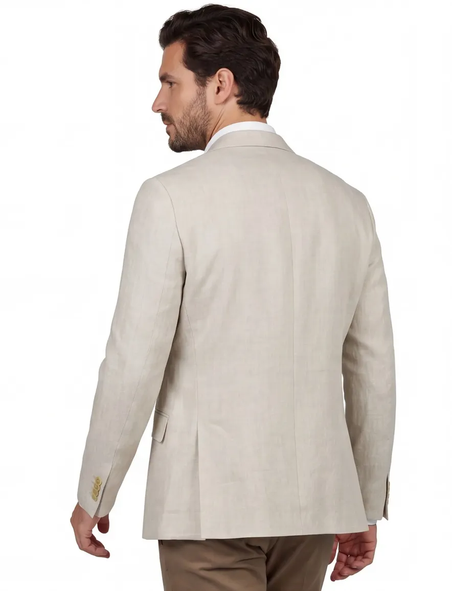Wellington of Bilmore colbert beige effen linnen normale fit