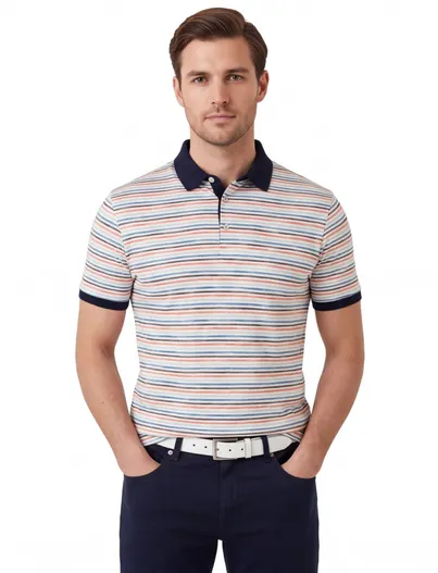 Baileys Baileys polo normale fit oranje gestreept katoen