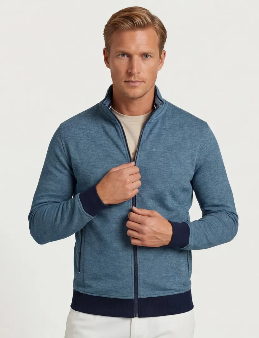 Baileys vest opstaande kraag blauw rits effen met zakken