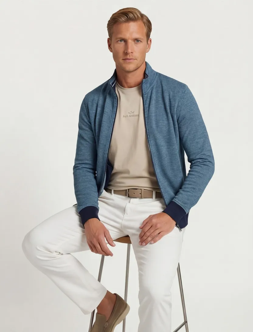 Baileys vest opstaande kraag blauw rits effen met zakken