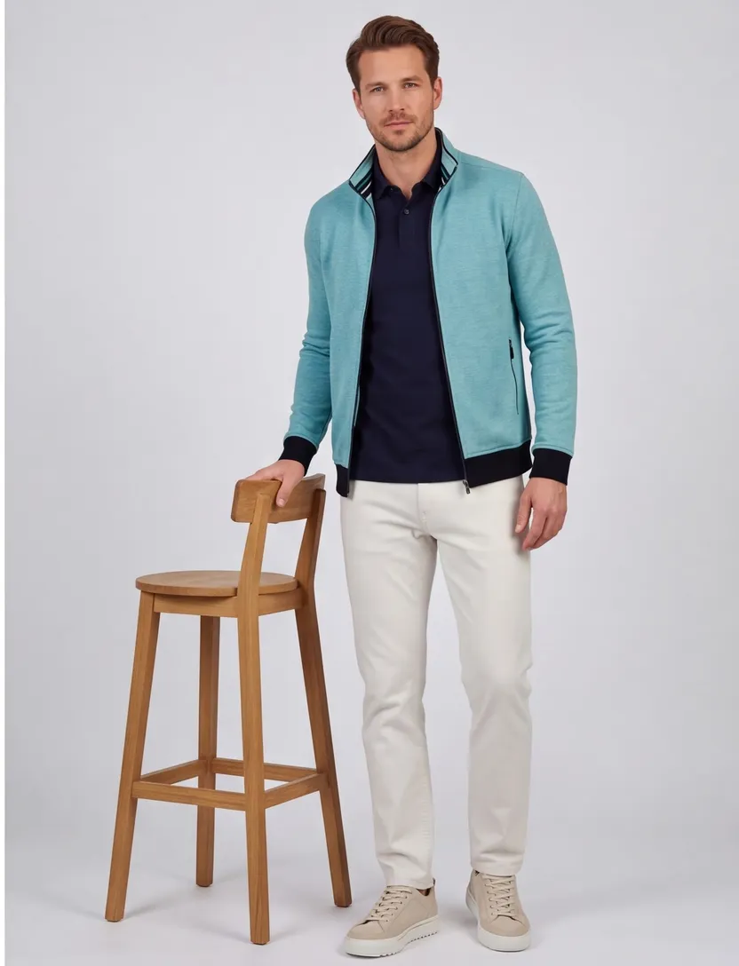 Baileys vest opstaande kraag turquoise rits effen katoen met zakken