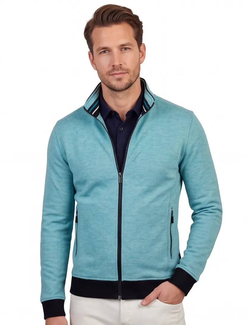 Baileys vest opstaande kraag turquoise rits effen katoen met zakken