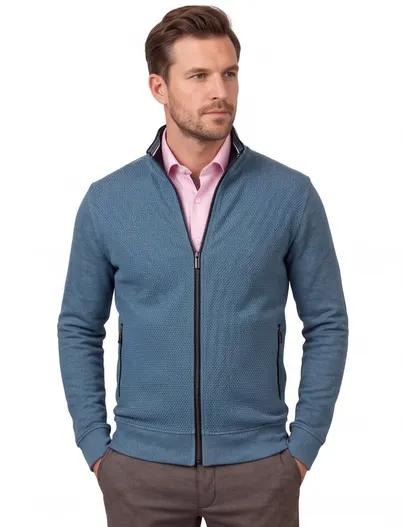 Baileys Baileys vest opstaande kraag blauw rits effen zakken