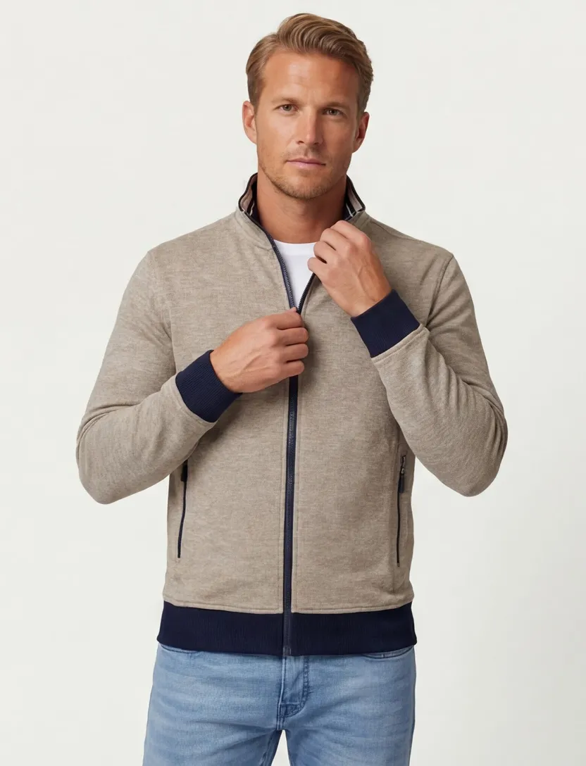 Baileys vest opstaande kraag beige rits effen 100% katoen
