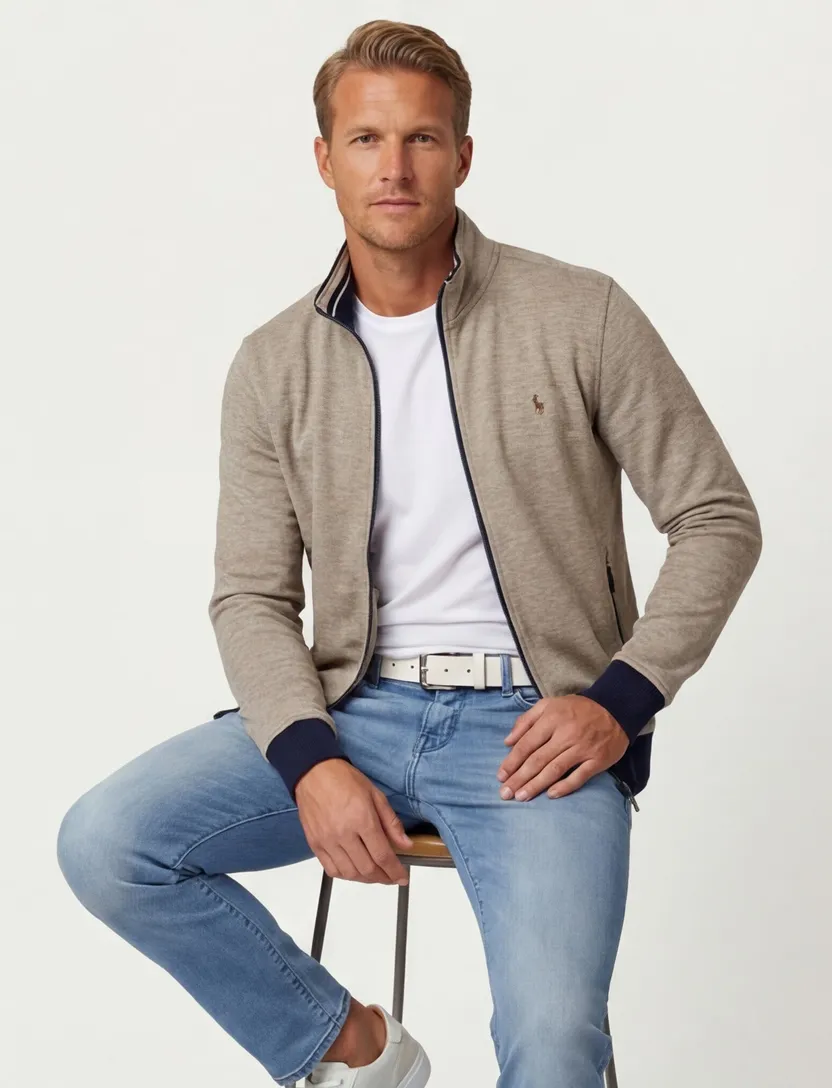 Baileys vest opstaande kraag beige rits effen 100% katoen