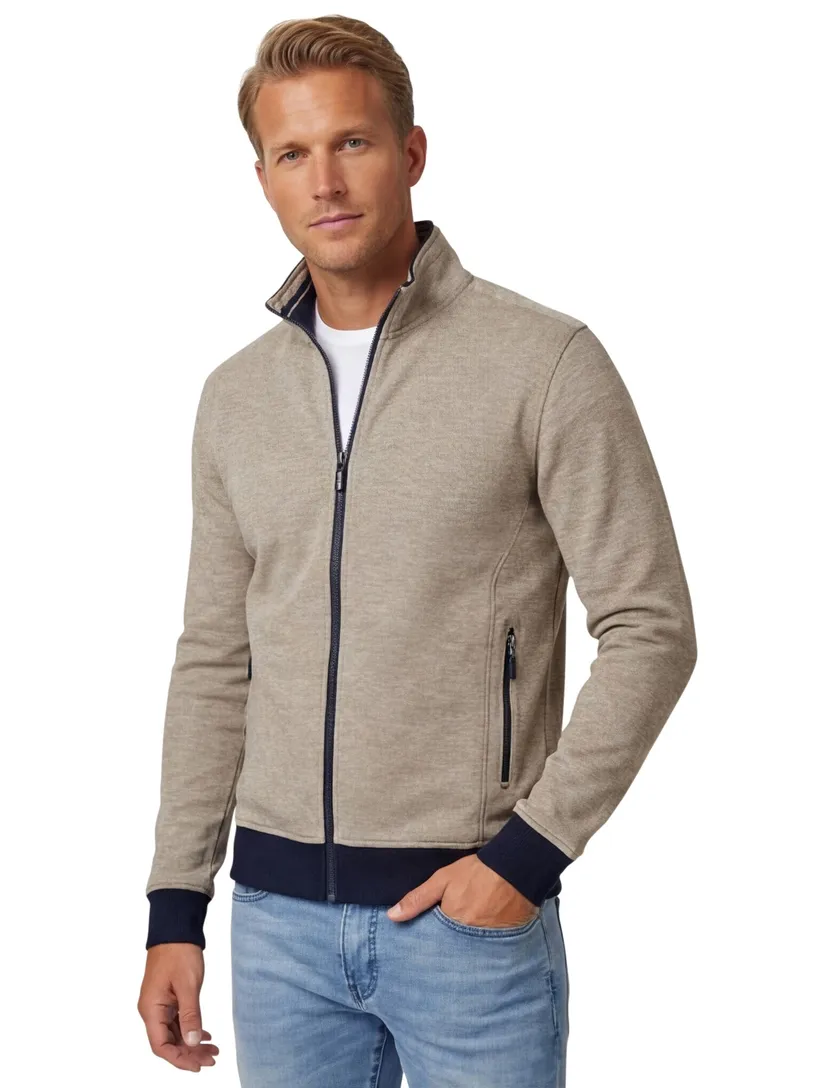 Baileys vest opstaande kraag beige rits effen 100% katoen
