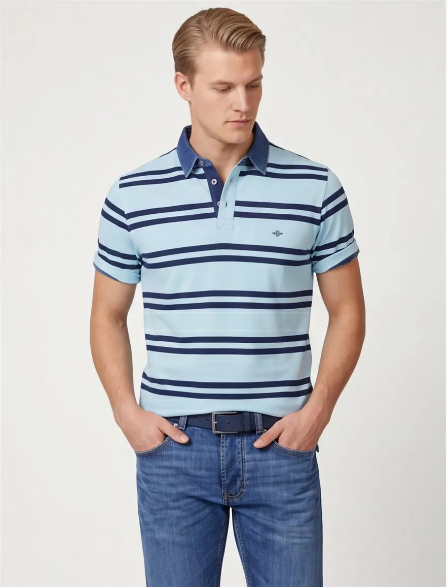 Poloshirt Baileys Pique blauw gestreept