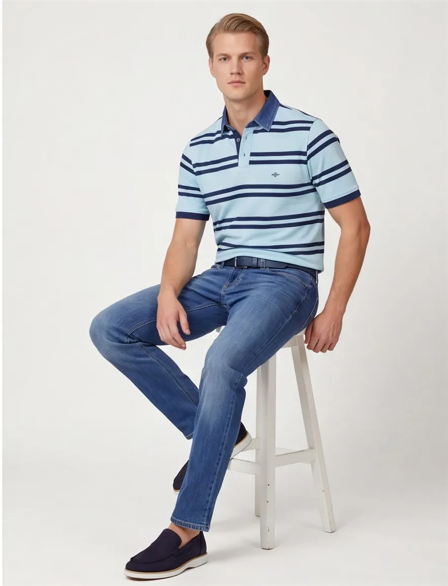 Poloshirt Baileys Pique blauw gestreept