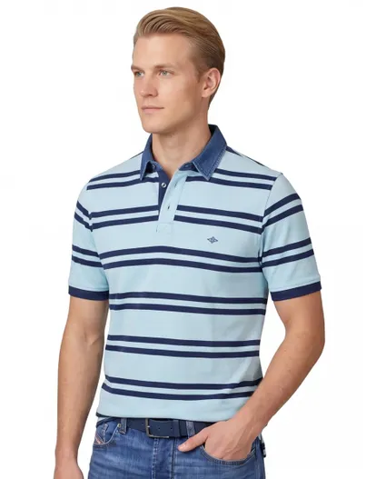 Baileys Baileys poloshirt normale fit lichtblauw met strepen katoen