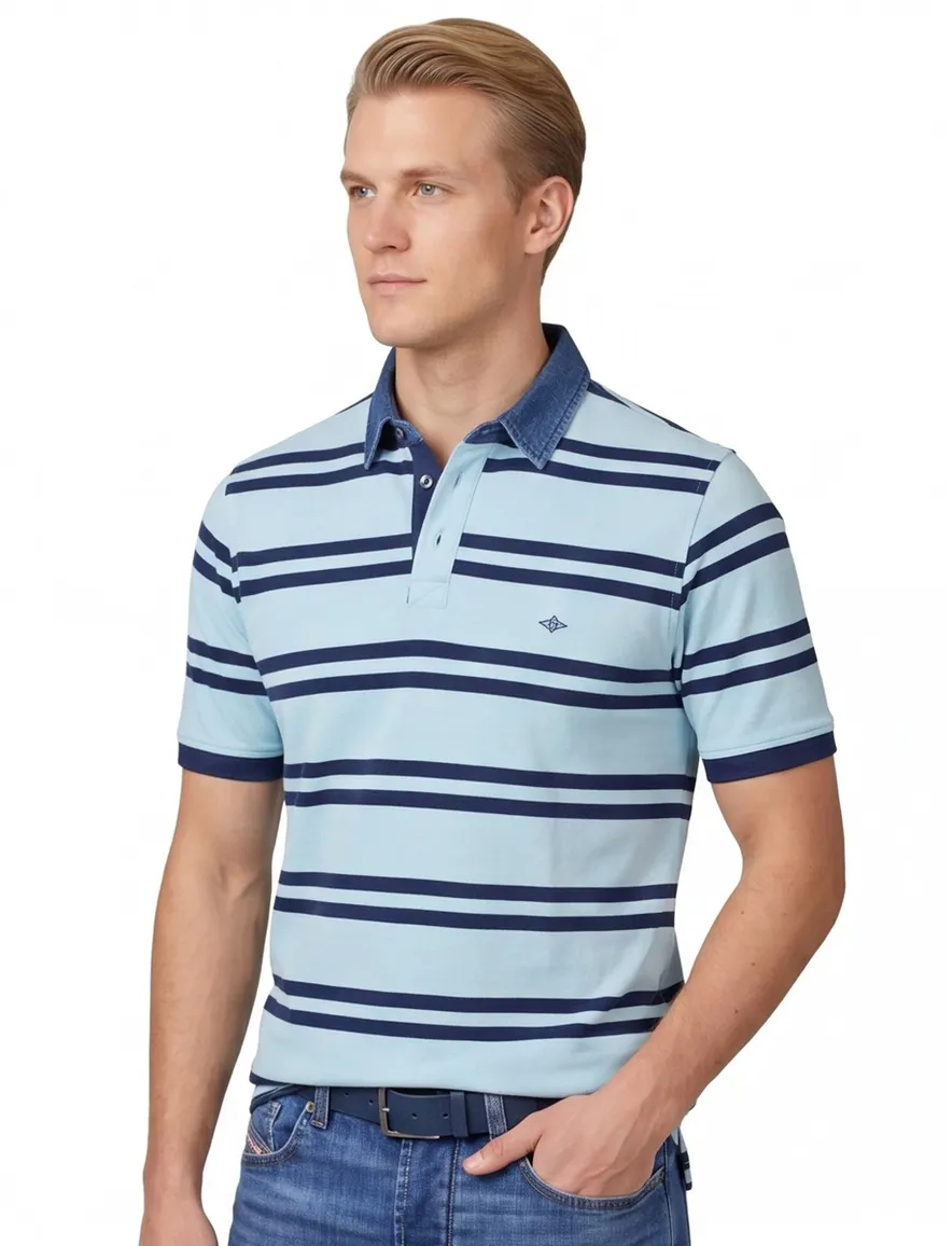 Poloshirt Baileys Pique blauw gestreept
