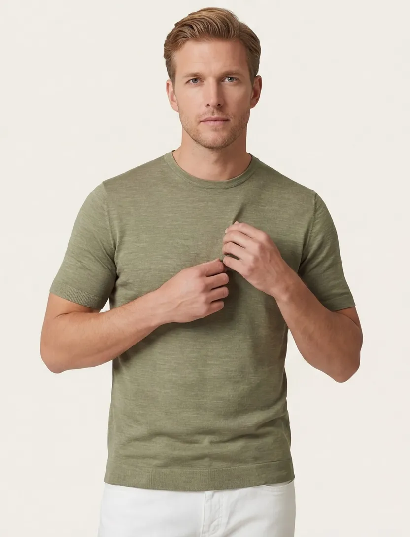 T-shirt Thomas Maine groen effen korte mouw