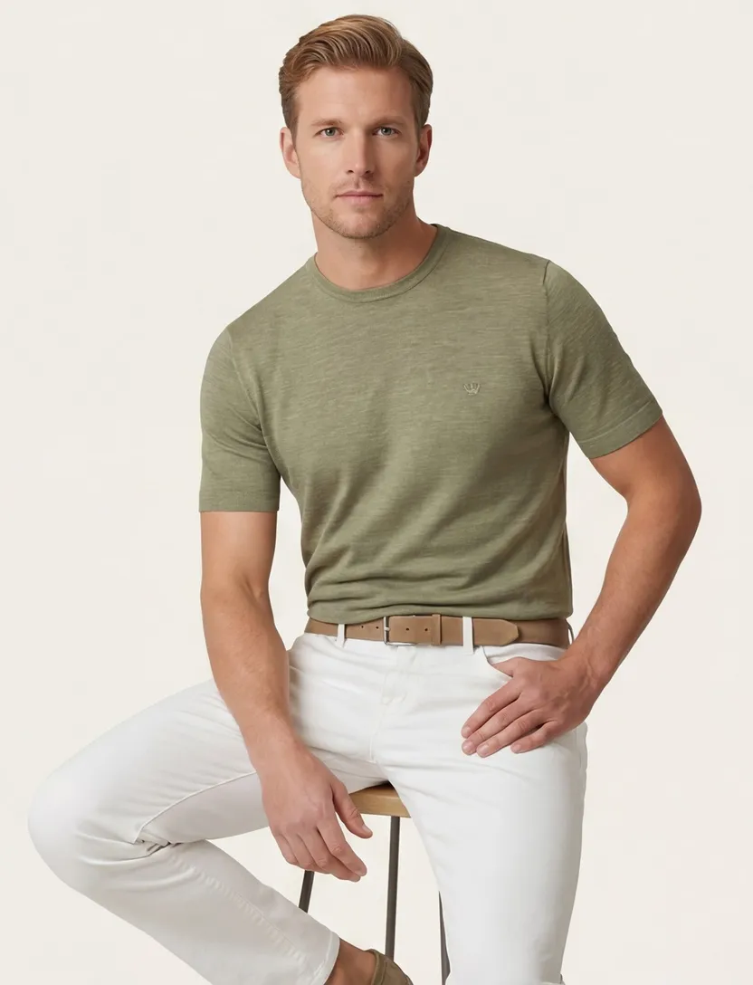 T-shirt Thomas Maine groen effen korte mouw