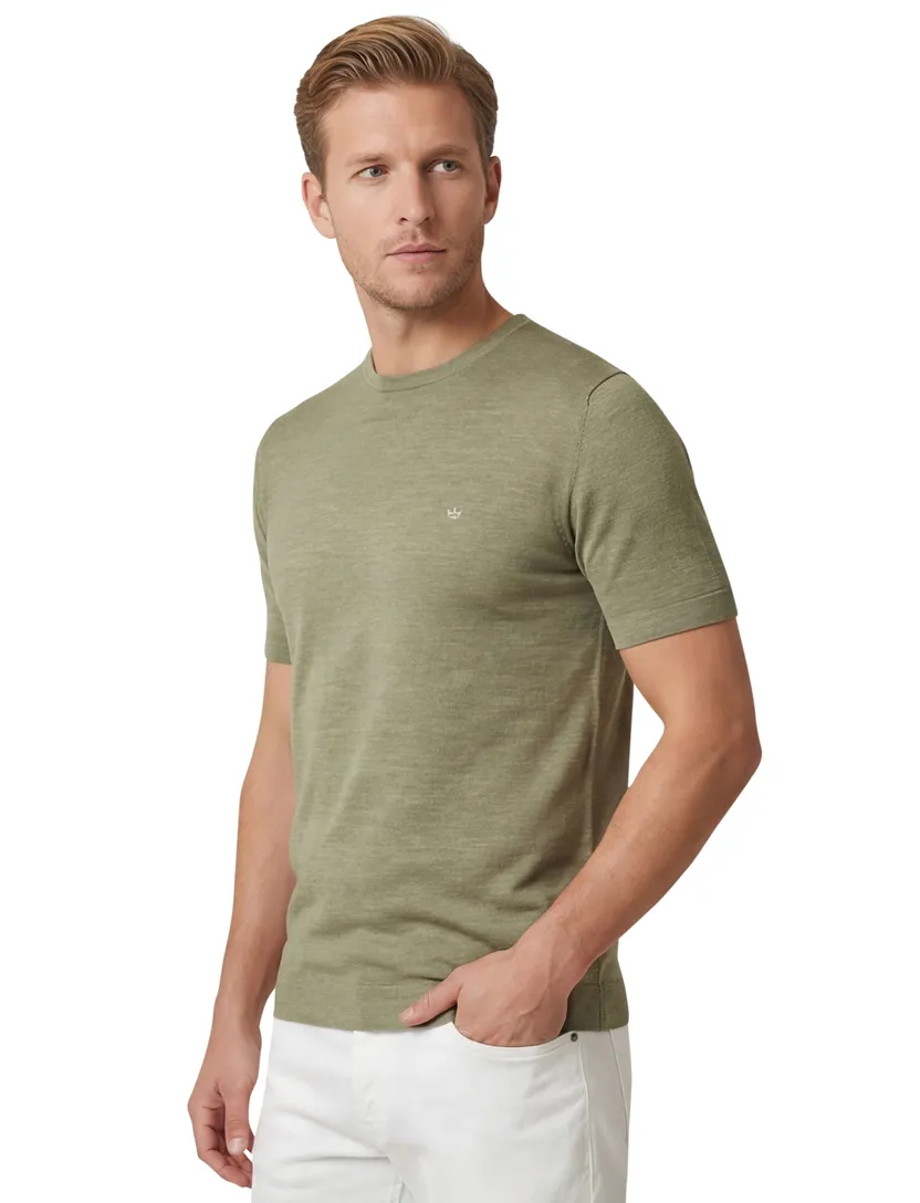T-shirt Thomas Maine groen effen korte mouw