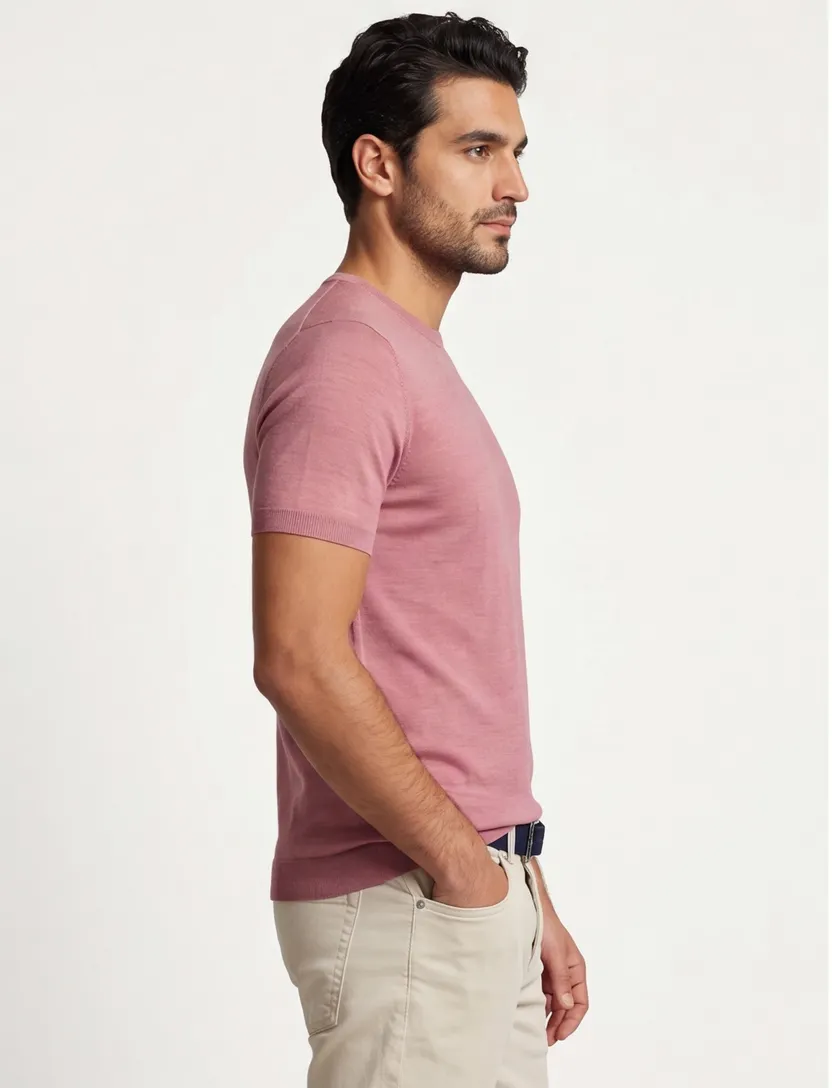 Thomas Maine T-shirt lichtroze effen merinowol ronde hals