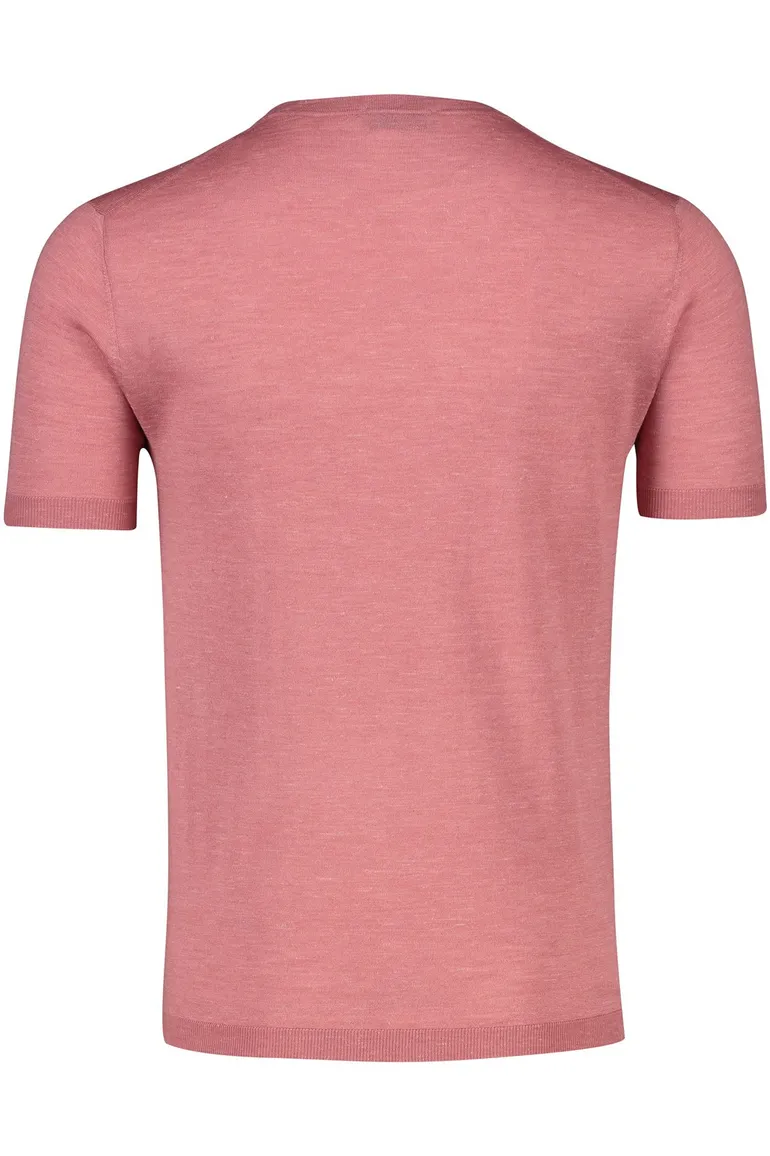 Thomas Maine T-shirt ronde hals lichtroze effen merinowol