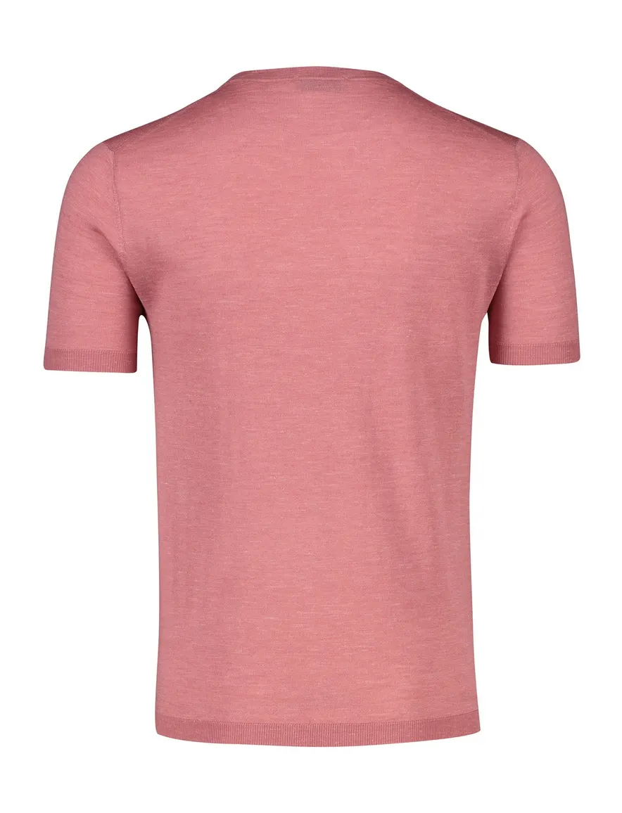 Thomas Maine T-shirt ronde hals lichtroze effen merinowol