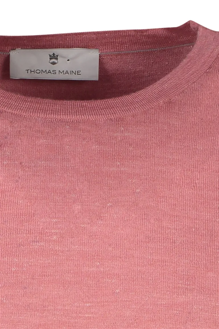 Thomas Maine T-shirt ronde hals lichtroze effen merinowol
