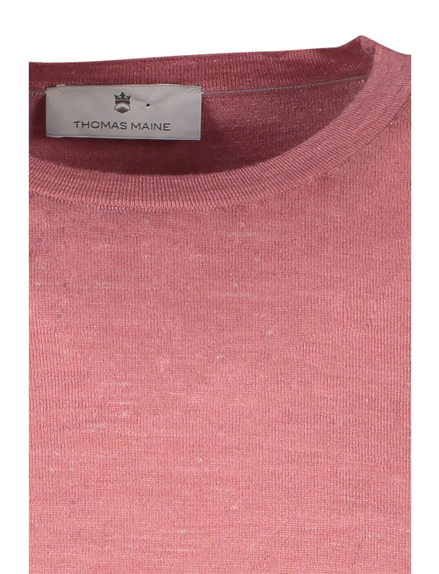 Thomas Maine T-shirt ronde hals lichtroze effen merinowol