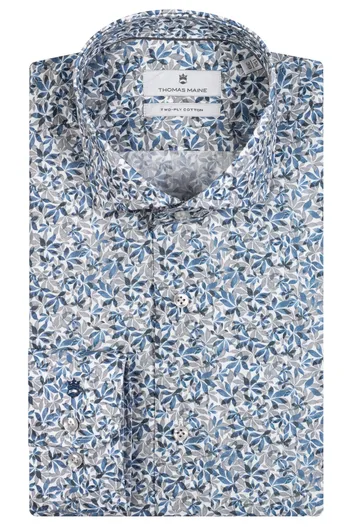 Thomas Maine Thomas Maine geprint business overhemd blauw katoen
