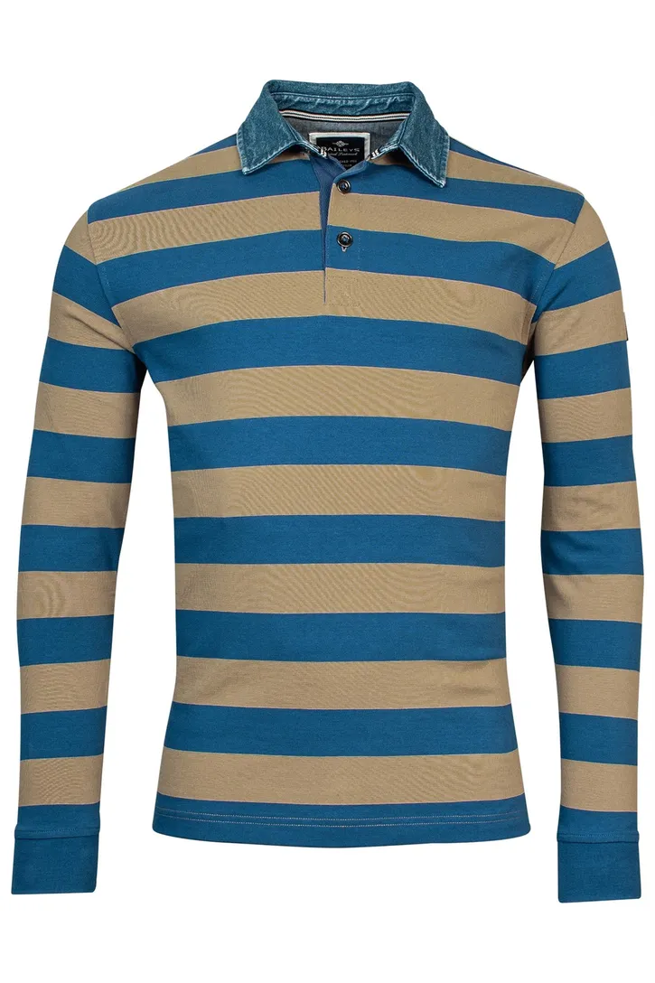 Baileys trui blauw 3 knoops gestreept 100% katoen