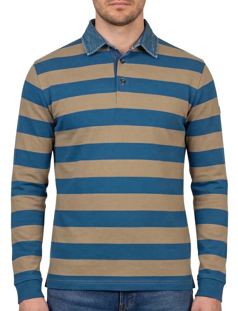 Baileys trui blauw 3 knoops gestreept 100% katoen