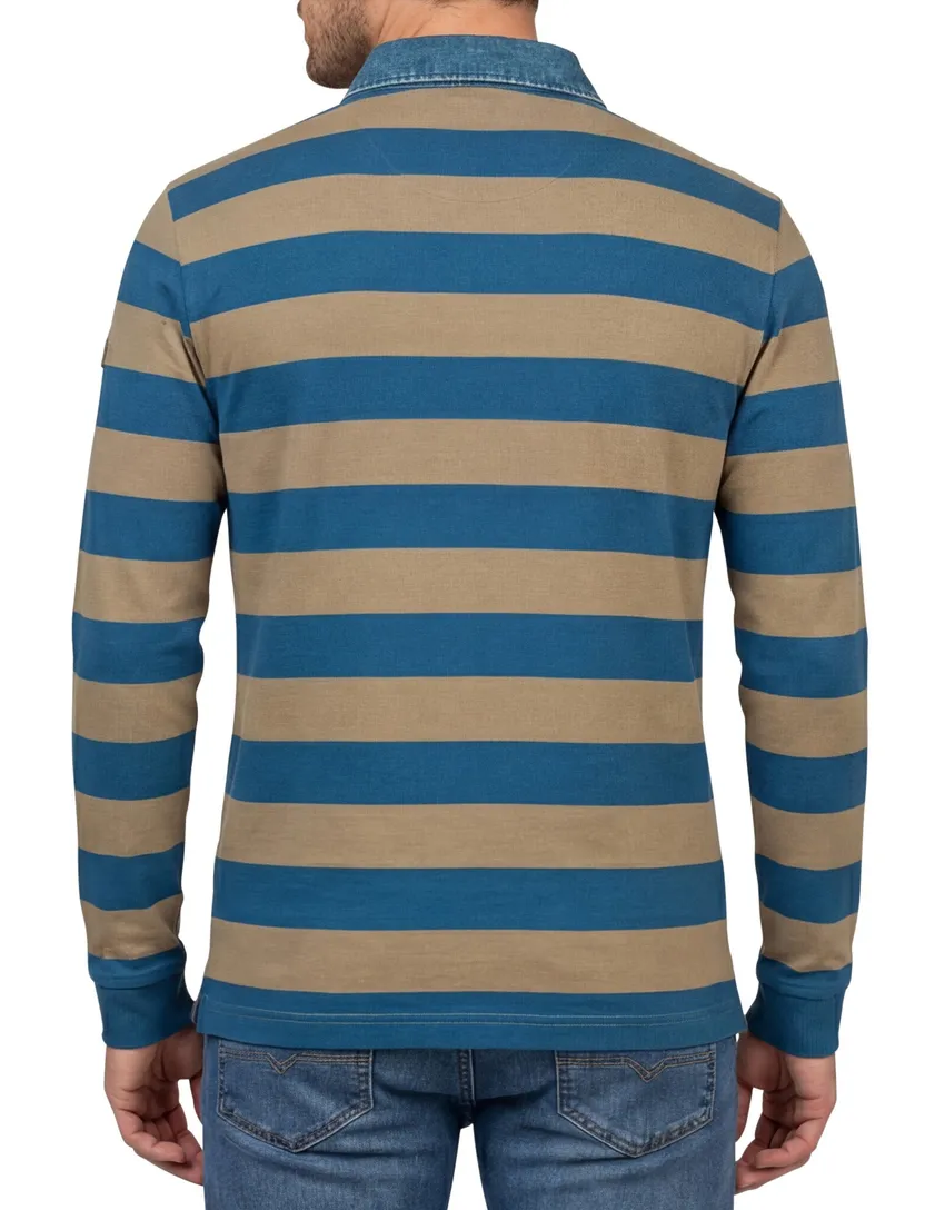 Baileys trui blauw 3 knoops gestreept 100% katoen