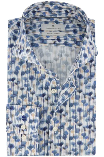Thomas Maine Overhemd Thomas Maine mouwlengte 7 normale fit blauw geprint katoen