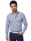 Overhemd Thomas Maine mouwlengte 7 normale fit blauw geprint katoen