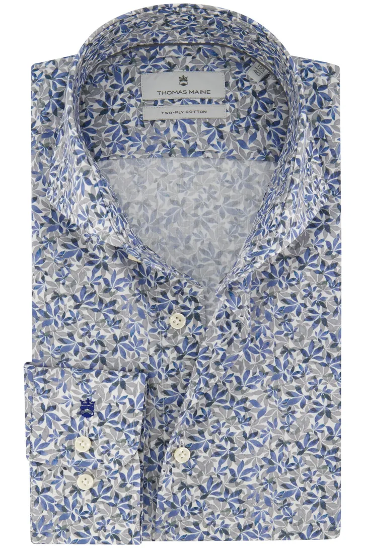 Blauw geprint Thomas Maine casual overhemd normale fit katoen