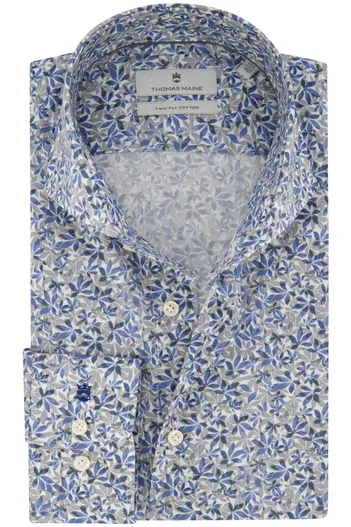 Thomas Maine Thomas Maine overhemd mouwlengte 7 normale fit blauw geprint