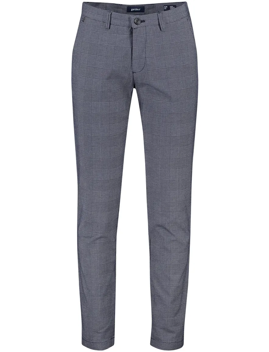 Gardeur broek chino blauw geruit katoen