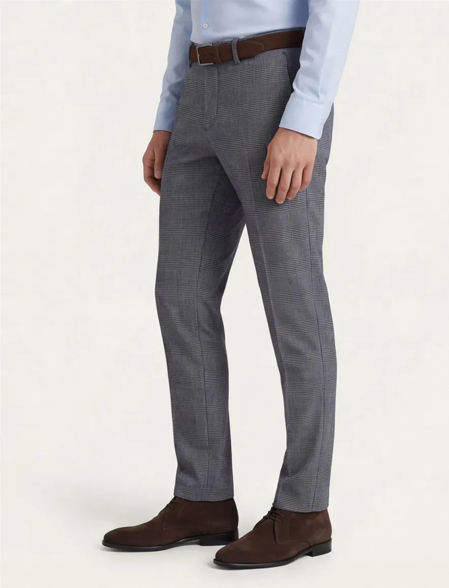 Gardeur broek chino blauw geruit katoen