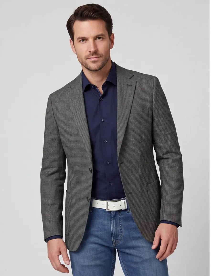 Dressler colbert donkergroen Shaped fit gemêleerd slim fit