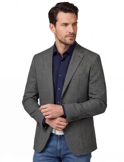 Dressler Dressler colbert donkergroen Shaped fit gemêleerd slim fit